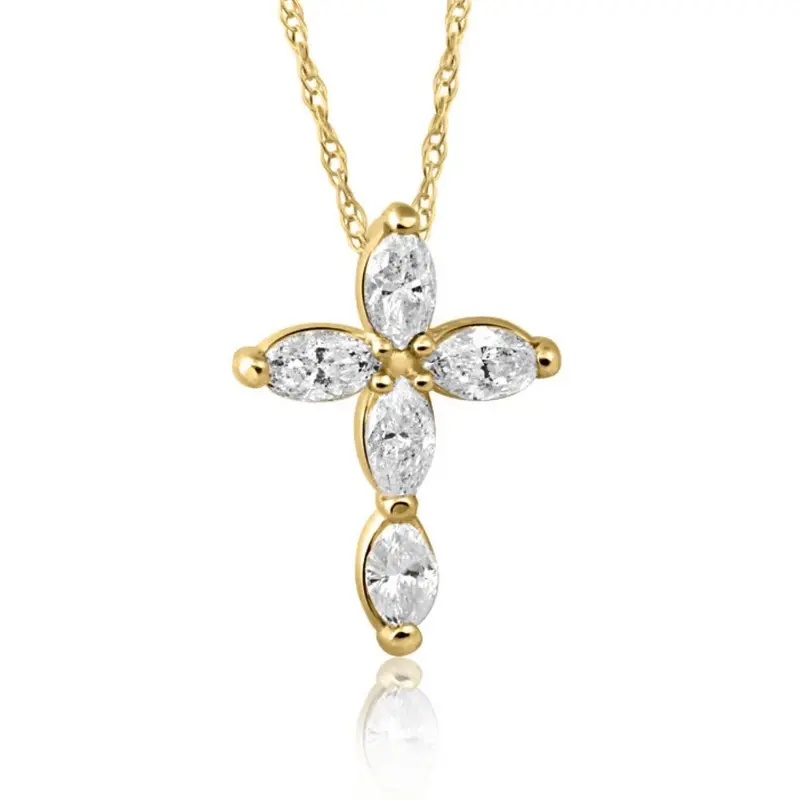 1/2Ct Marquise Diamond Cross Petite Pendant Yellow Necklace Gold (1/2 Inch Tall) 1