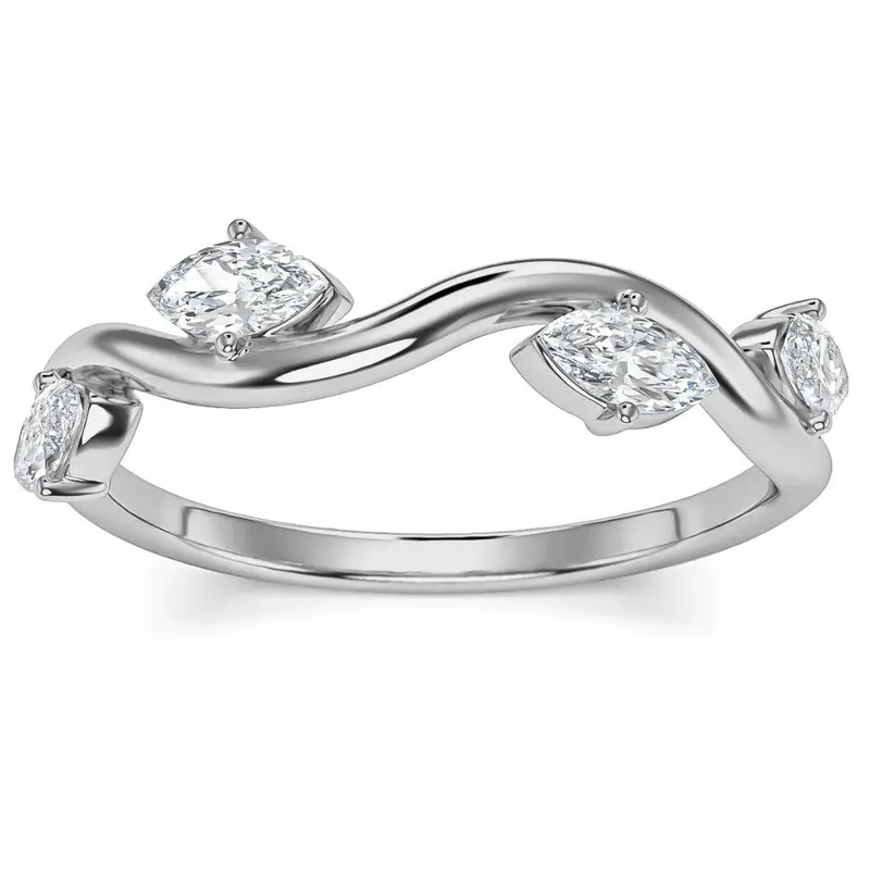 1/2Ct Marquise Diamond Wedding Vine Stackable Ring In White Yellow Or Rose Gold 1