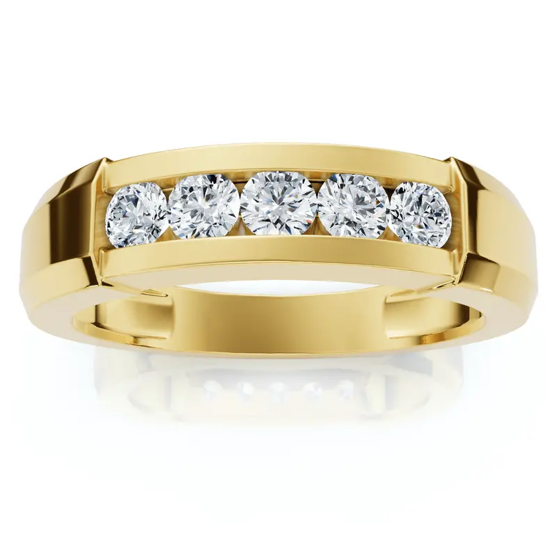 1/2Ct Mens 14K Yellow Gold Round Diamond Wedding Ring Size Selectable 1