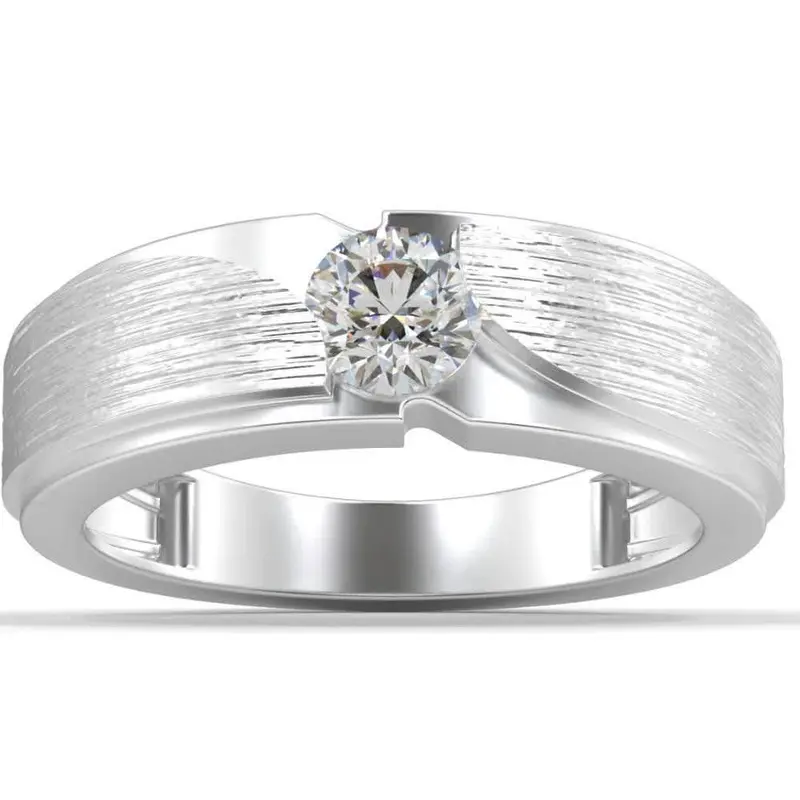 1/2Ct Men's Diamond Brushed Solitaire Diamond Wedding Ring Lab Grown In Gold 1