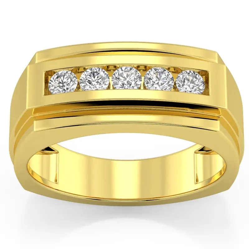 1/2Ct Men's Five Stone Diamond Brushed Ring In 14K Yellow Gold 1