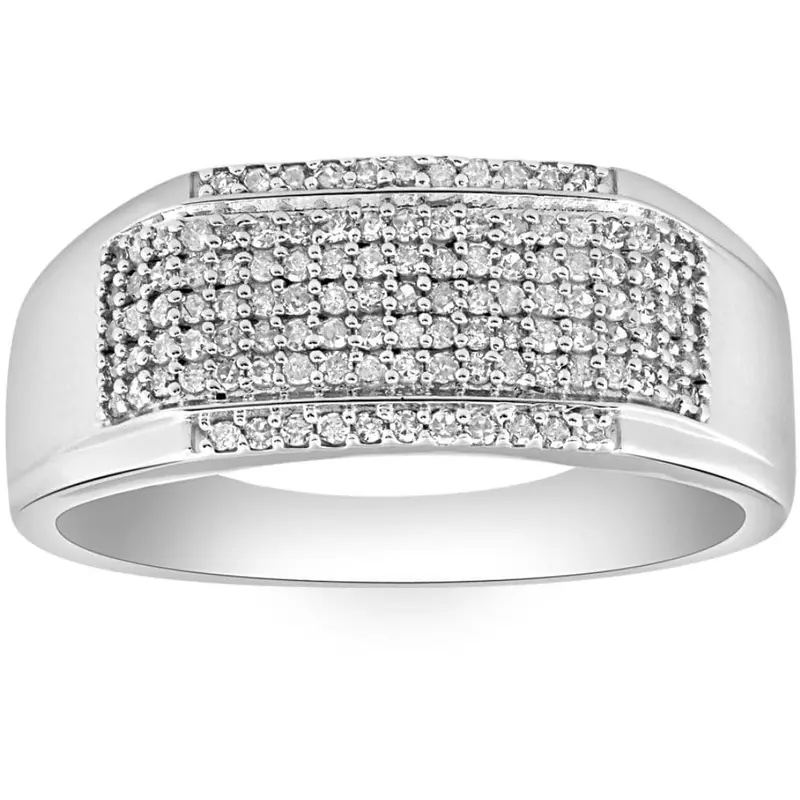 1/2Ct Men's Pave Diamond Ring In White Gold 1
