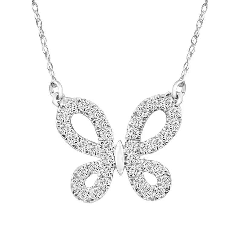 1/2Ct Natural Diamond Butterfly Pendant 10K White Gold Women's 18" Necklace 1