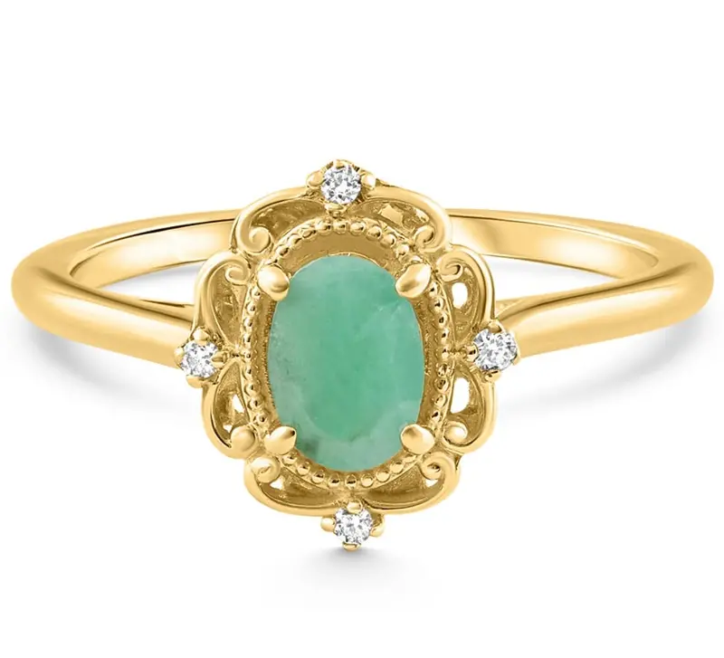1/2Ct Oval Emerald & Lab Grown Diamond Ring 10K White Gold 1