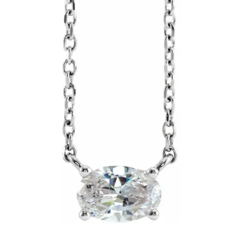 1/2Ct Oval Sideways Solitaire Lab Grown Diamond Necklace In White Or Yellow Gold 1