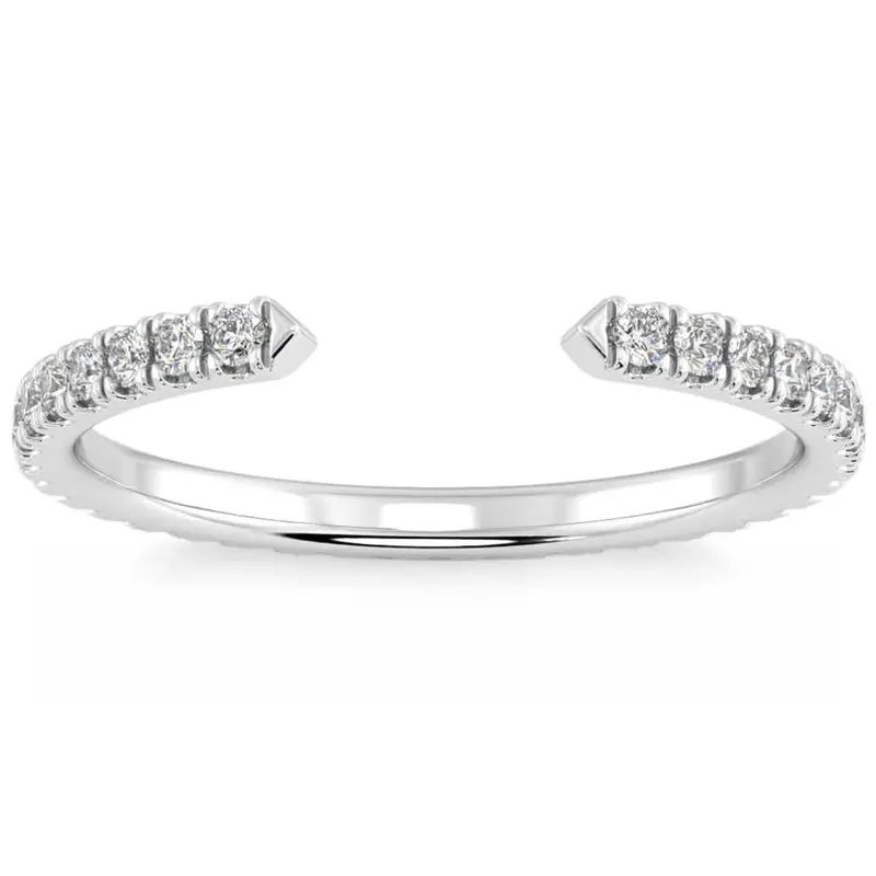1/2Ct Pave Diamond Open Wedding Ring 14K Gold Stackable Band Lab Grown 1