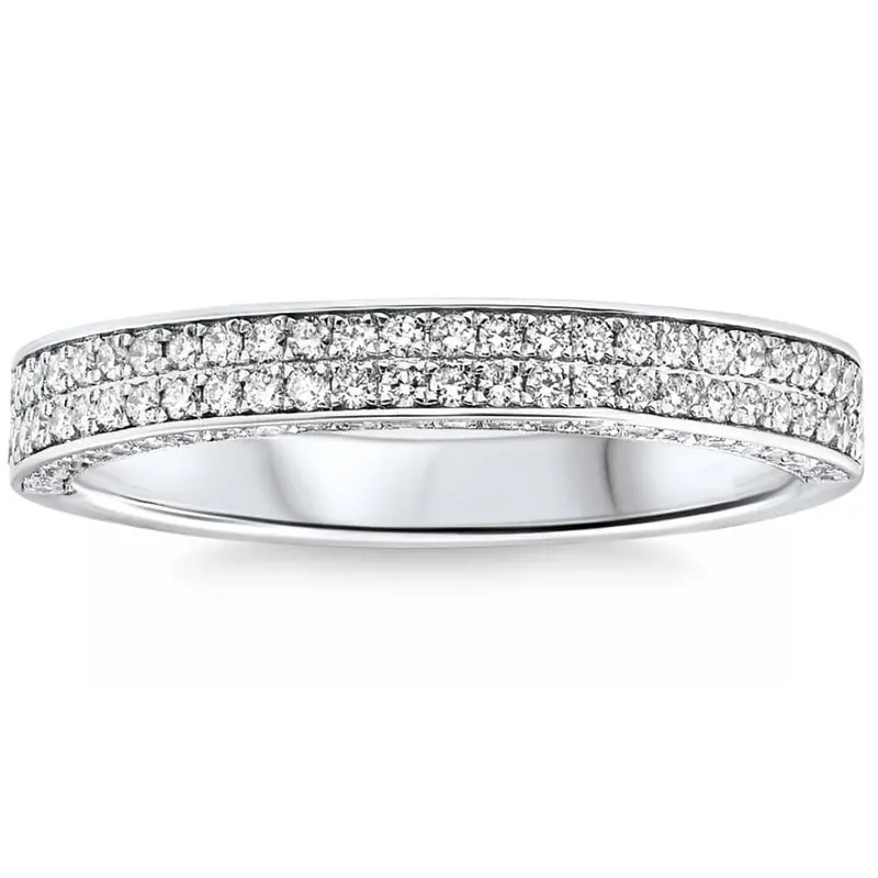 1/2Ct Pave Diamond Wedding Ring Stackable Wedding Band 14K Gold Lab Grown 1