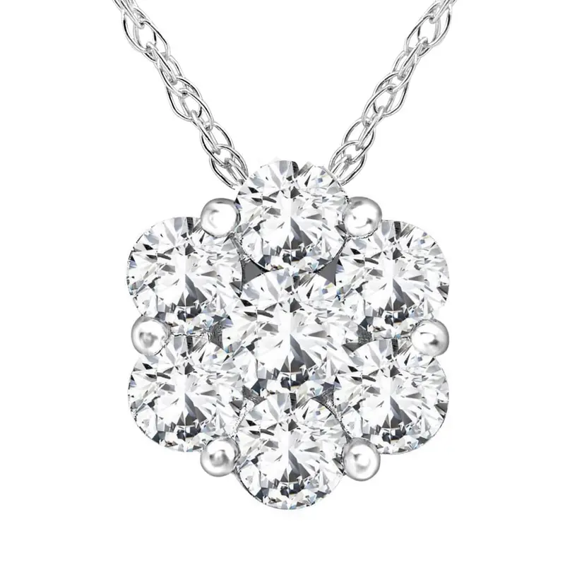 1/2Ct Pave Fire Diamond Clustser Pendant 14K White Gold 1
