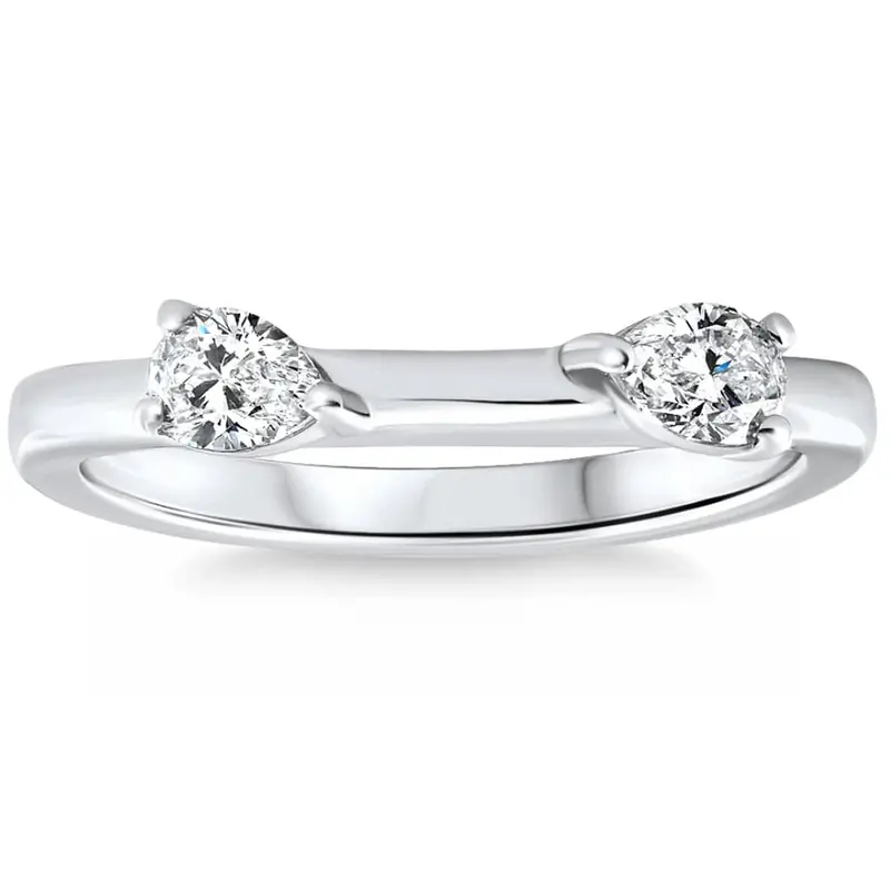 1/2Ct Pear Shape Diamond Contour Wedding Guard Ring 14K Gold Lab Grown 1