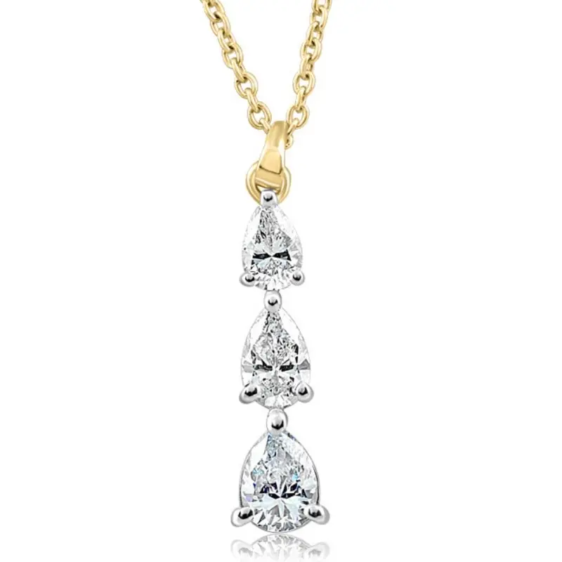 1/2Ct Pear Shape Diamond Three Stone Pendant Yellow Gold Necklace Lab Grown 1