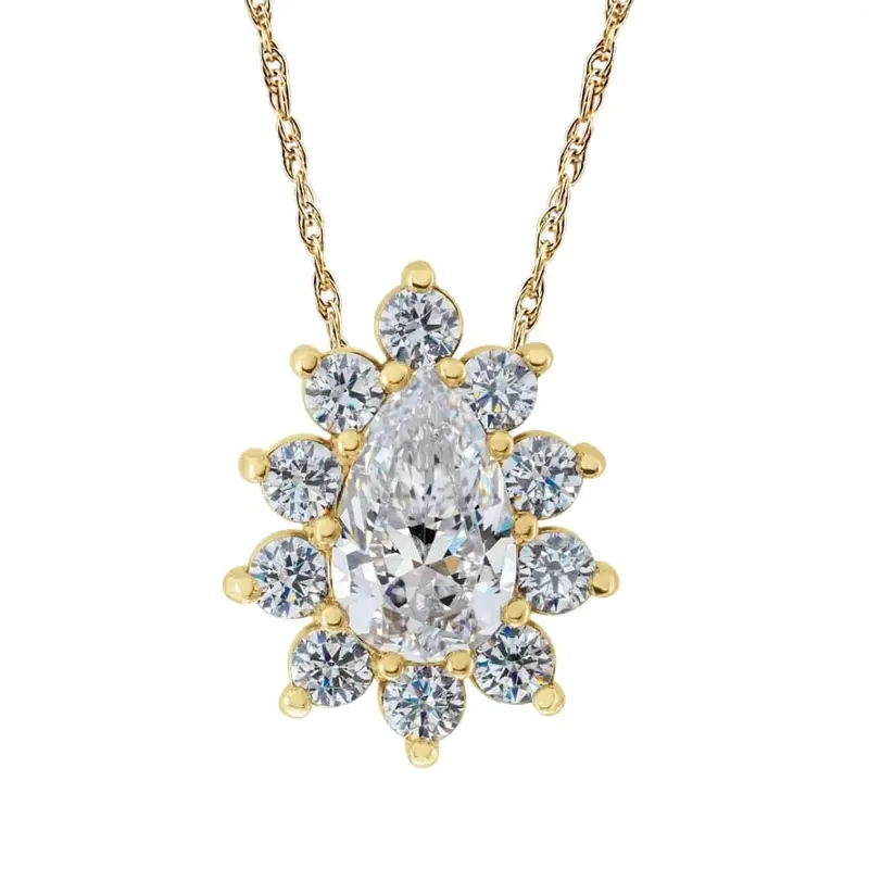 1/2Ct Pear Shape Halo Lab Grown Diamond Pendant Necklace In White Or Yellow Gold 1