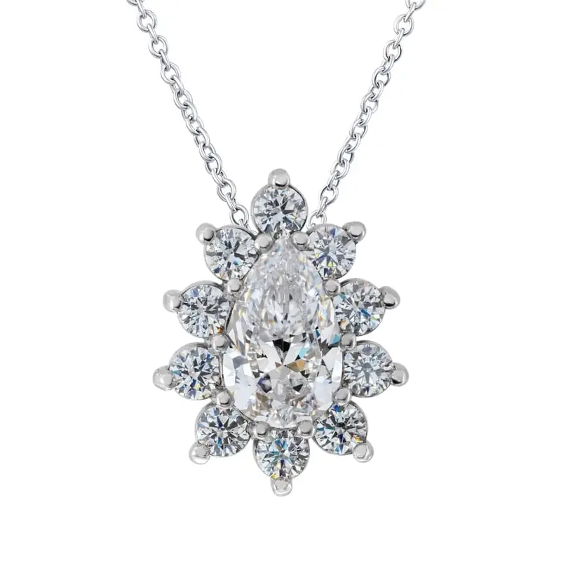 1/2Ct Pear Shape Halo Lab Grown Diamond Pendant Necklace In White Or Yellow Gold 1
