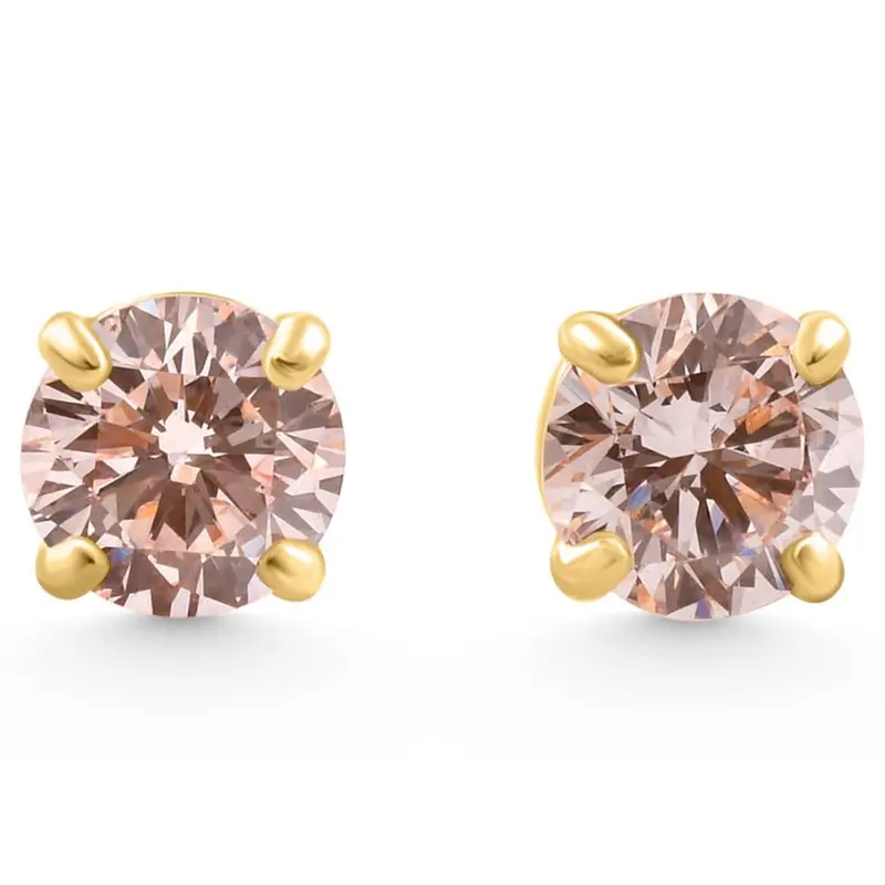 1/2Ct Pink Lab Grown Diamond Screw Back Studs Earrings 14K Yellow Gold 1