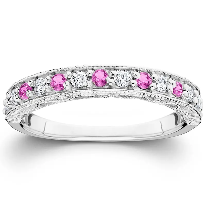 1/2Ct Pink Topaz & Diamond Vintage Wedding Ring 14K White Gold Size Selectable 1