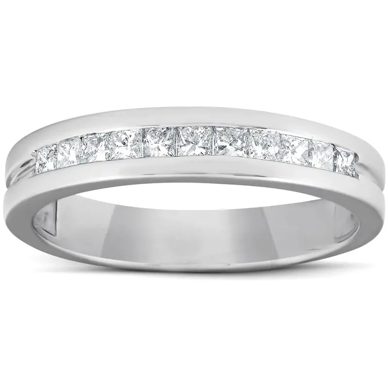 1/2Ct Princess Cut Diamond Mens Wedding Ring 14K White Gold Size Selectable 1