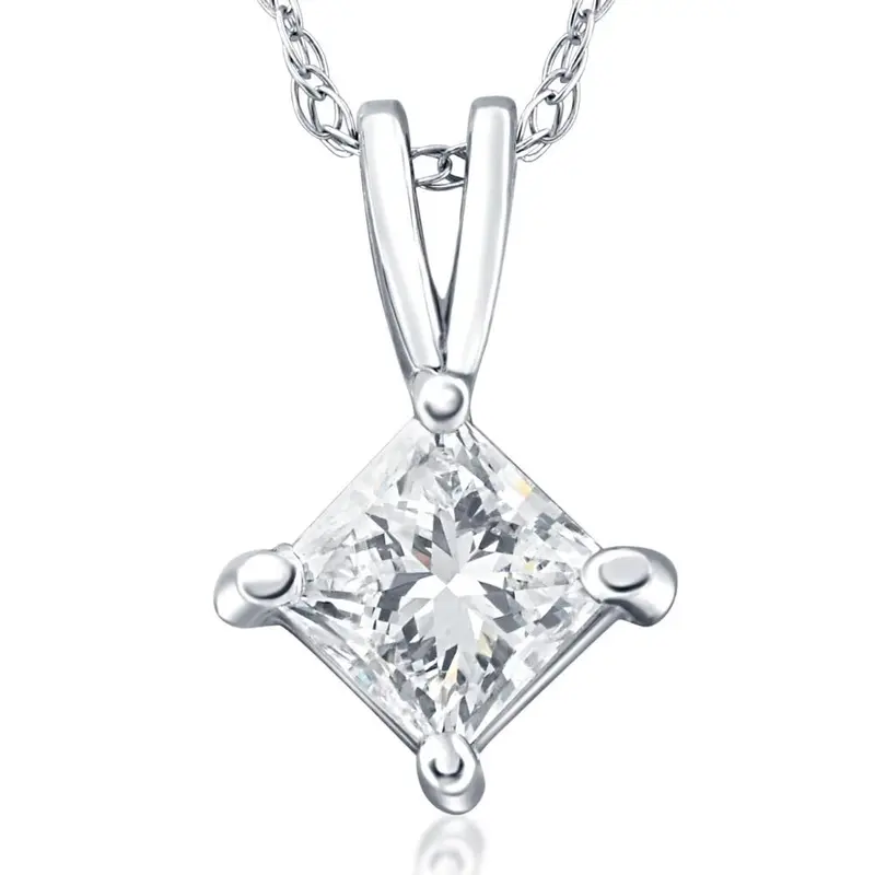1/2Ct Princess Cut Solitaire Diamond Pendant Necklace In 14K Gold Lab Grown 1