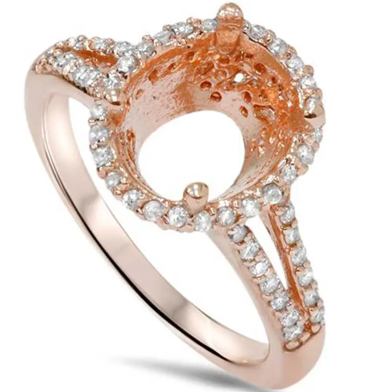 1/2Ct Rose Gold Split Shank Halo Diamond Ring Setting For Oval 14K Size Selectable 1