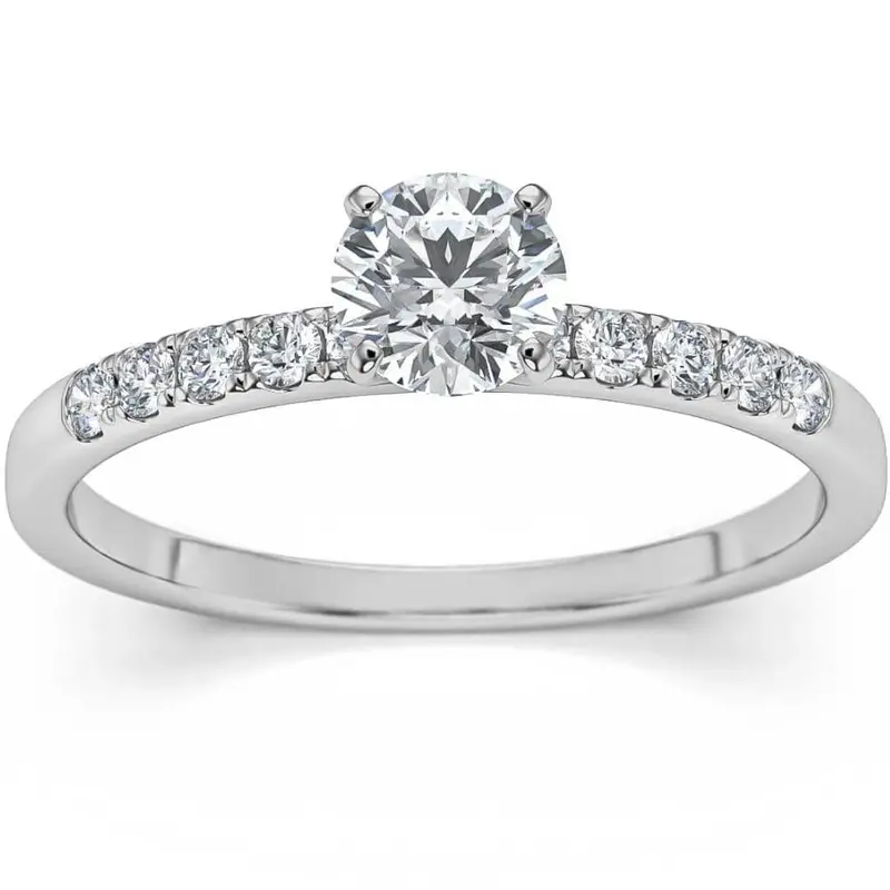 1/2Ct Round Cut Diamond Engagement Ring In White Yellow Or Rose Gold 1