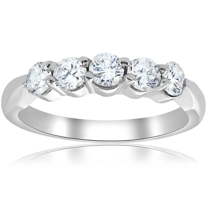 1/2Ct Round Diamond Wedding Ring 14K White Gold Five Stone Size Selectable 1