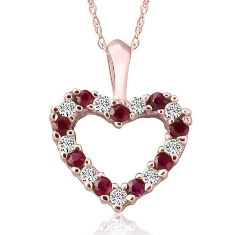 1/2Ct Ruby & Diamond Heart Pendant In White, Yellow, Or Rose Gold 1