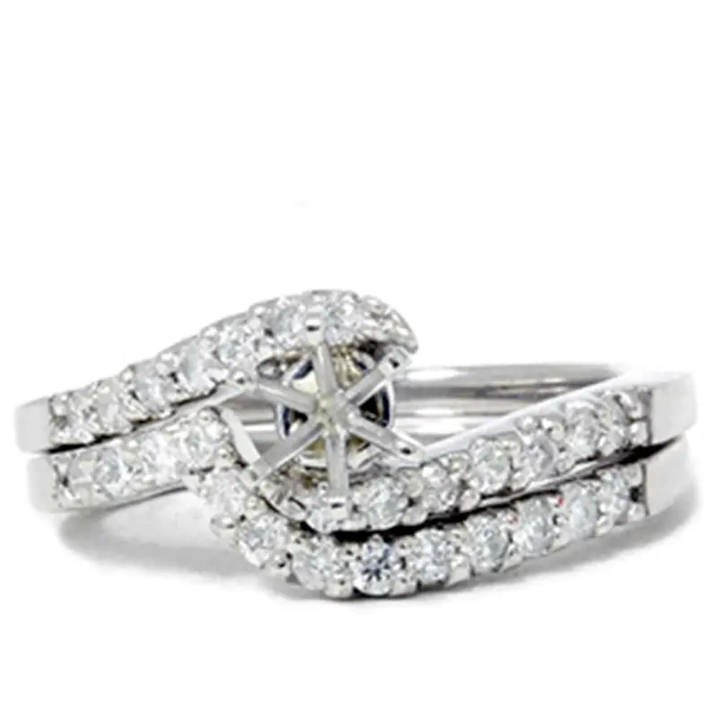 1/2Ct Semi Mount Engagement Curve Wedding Ring Set 14K Size Selectable 1