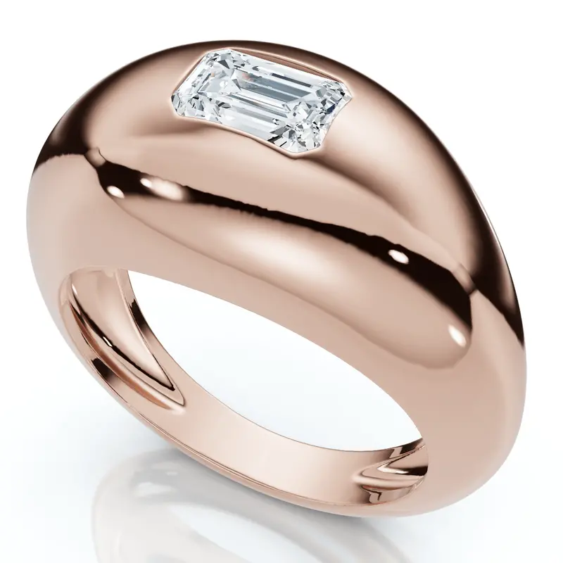 1/2Ct Sideways Emerald Bezel Stackable Dome Band 14K Gold Lab Grown Ef/Vs 1