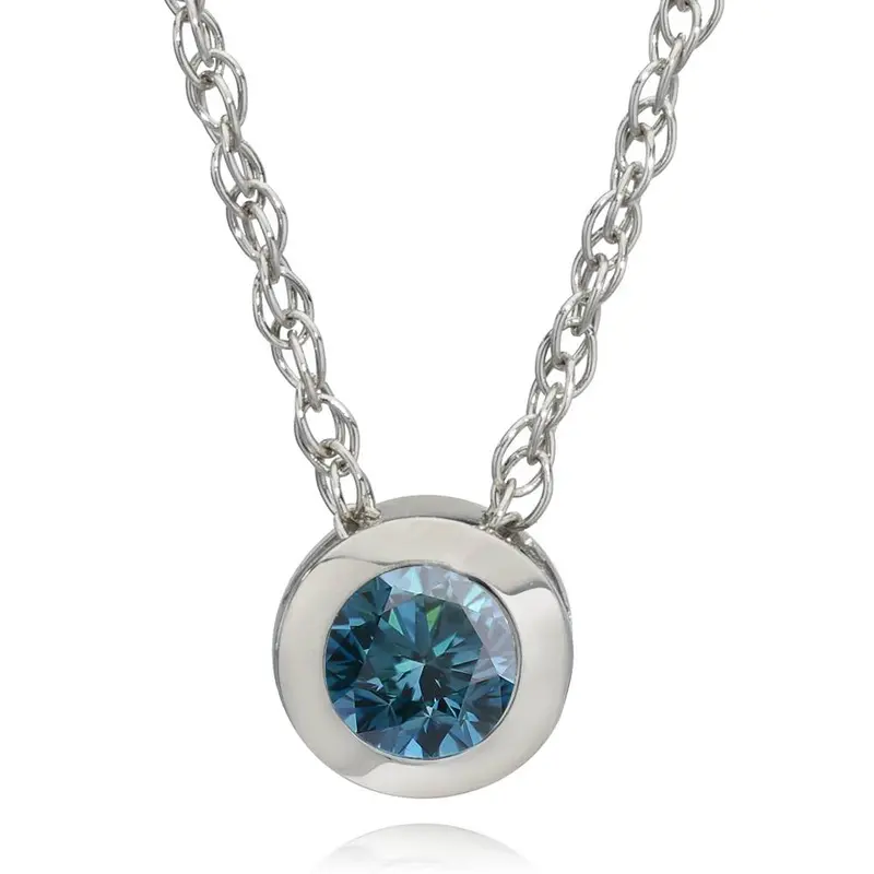 1/2Ct Solitaire Blue Diamond Pendant 14K White Gold 1