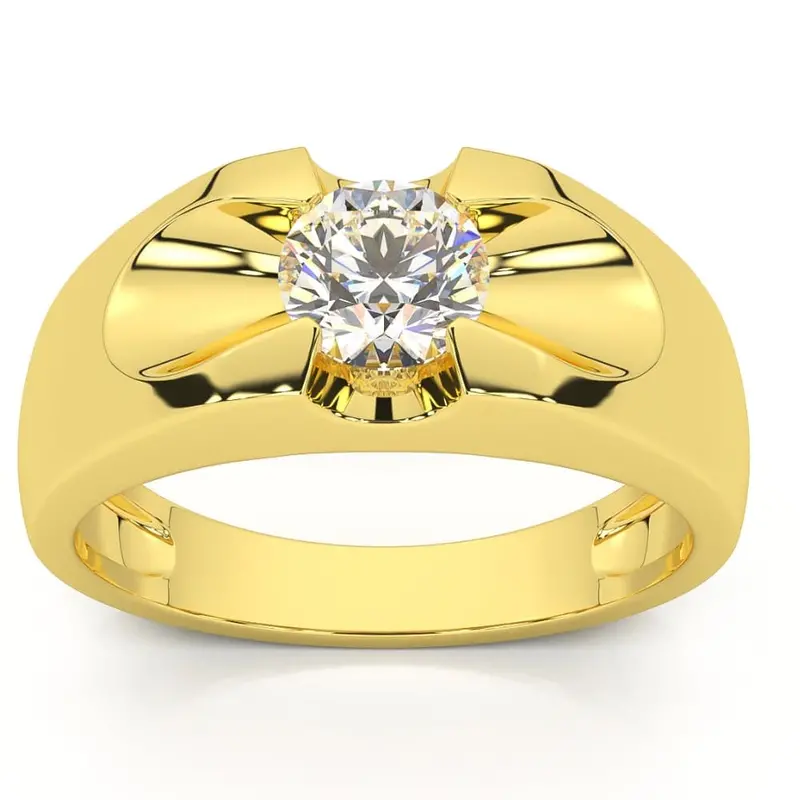 1/2Ct Solitaire Mens Diamond Wedding Ring 14K Yellow Gold 1