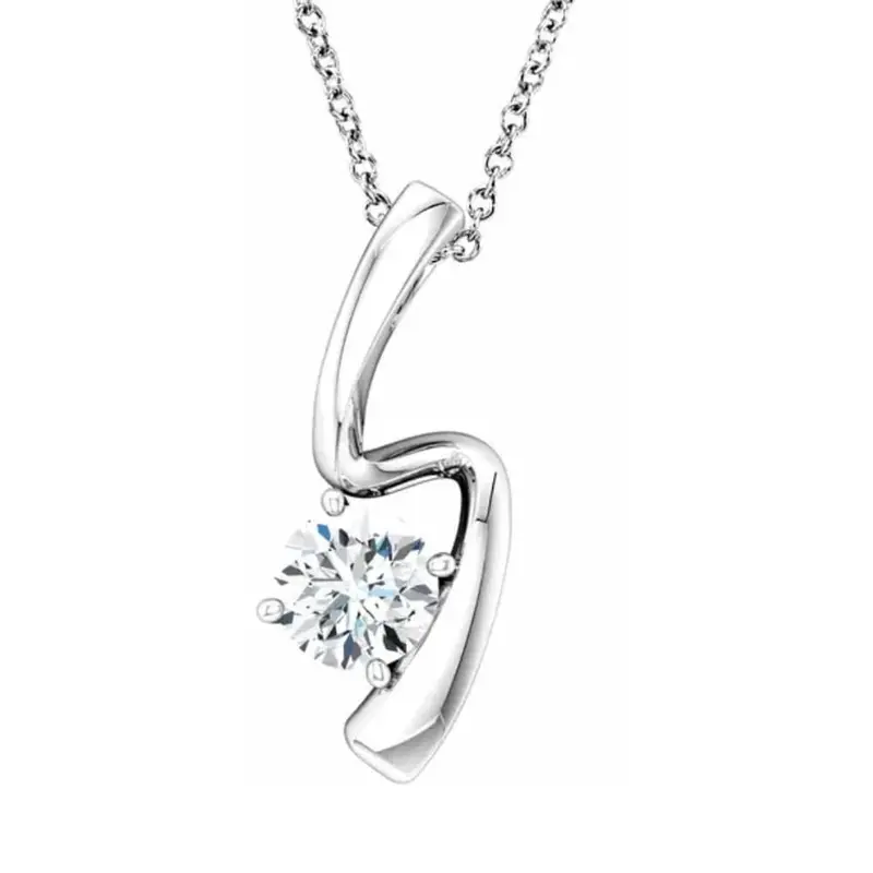 1/2Ct Solitaire Round Moissanite 10K White Gold Pendant & Chain Womens Jewelry 1