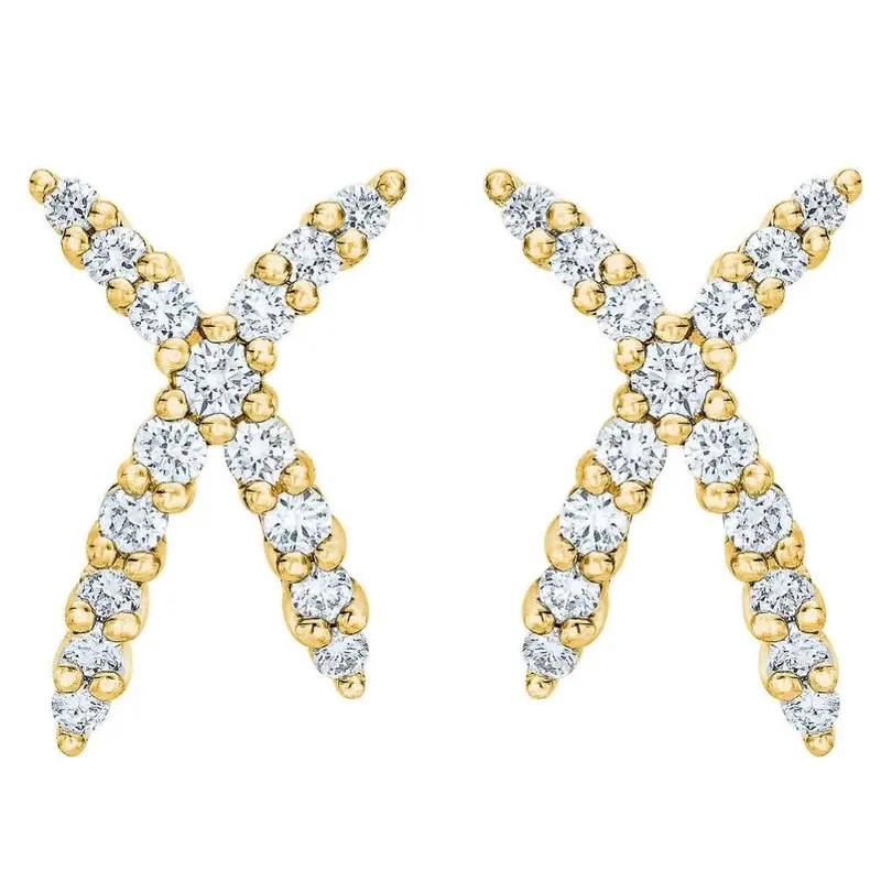 1/2Ct T.W. Diamond Fashion Women's X Shape Lab Grown Earrings 10K Gold Studs 1
