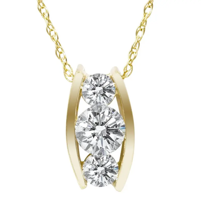 1/2Ct Three Stone 3 Diamond Pendant 14K Yellow Gold 1