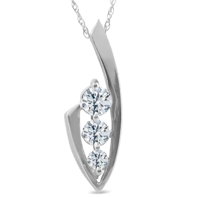 1/2Ct Three Stone Diamond 14K White Gold Pendant Necklace 1