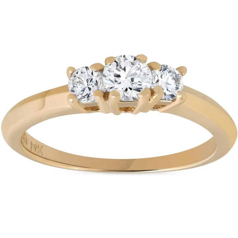 1/2Ct Three Stone Diamond Engagement Ring 14K Yellow Gold Size Selectable 1