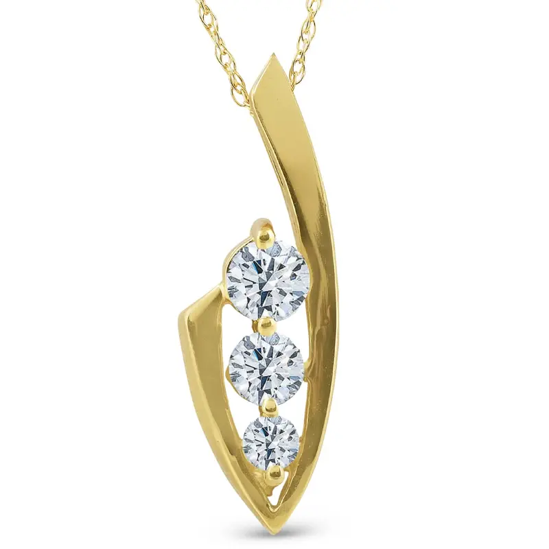 1/2Ct Three Stone Diamond Yellow Gold Pendant Necklace 1