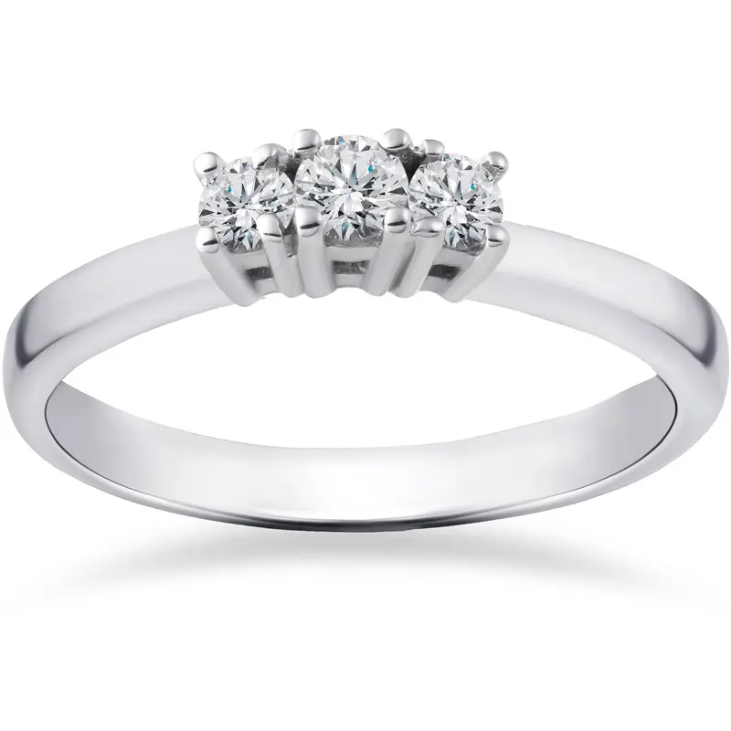 1/2Ct Three Stone Lab Created Diamond Engagement Ring 14K White Gold Size Selectable 1