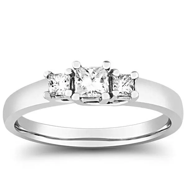1/2Ct Three Stone Princess Cut Diamond Ring 14K White Gold Size Selectable 1