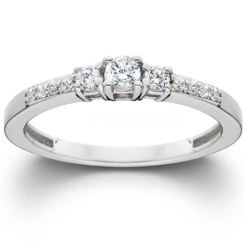 1/2Ct Three Stone Round Diamond Engagement Ring 14K White Gold Size Selectable 1