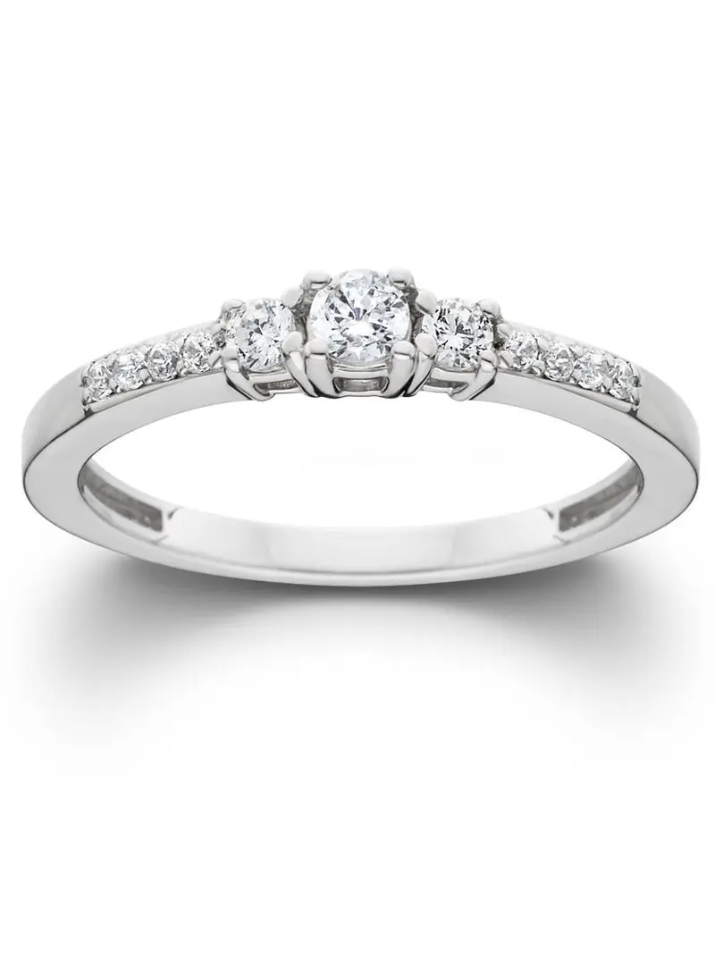 1/2Ct Three Stone Round Diamond Engagement Ring 14K White Gold Size Selectable 1