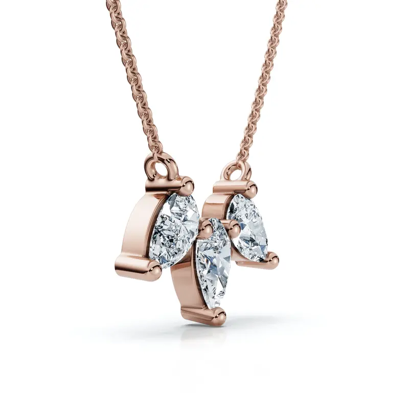 1/2Ct Trio Pear Shape Diamond 18" Necklace 14K Gold Pendant 1