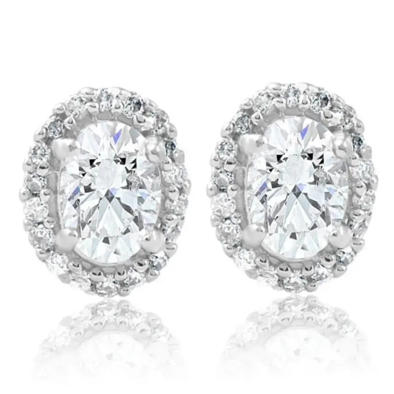 1/2Ct Tw Oval Shape Halo Diamond Studs 10K White Or Yellow Gold Earrings 1
