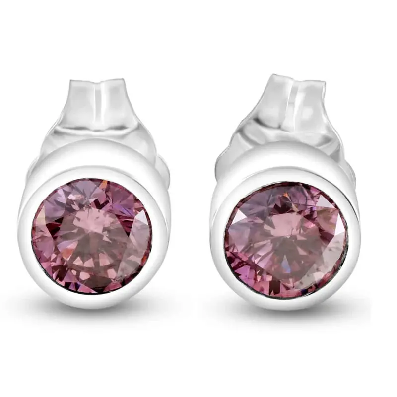 1/2Ct Tw Pink Diamond Bezel Studs 14K White Gold 1