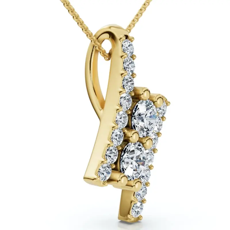 1/2Ct Two Stone Diamond Pendant Gold Necklace Lab Grown 18" Lab Grown 1