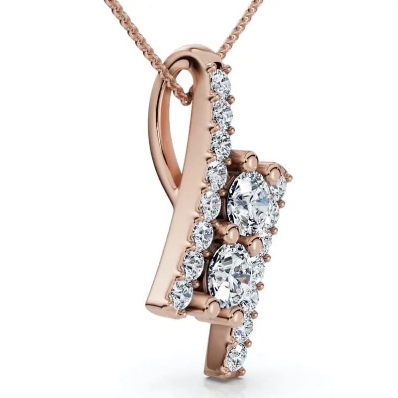 1/2Ct Two Stone Diamond Pendant Gold Necklace Lab Grown 18" Lab Grown 1