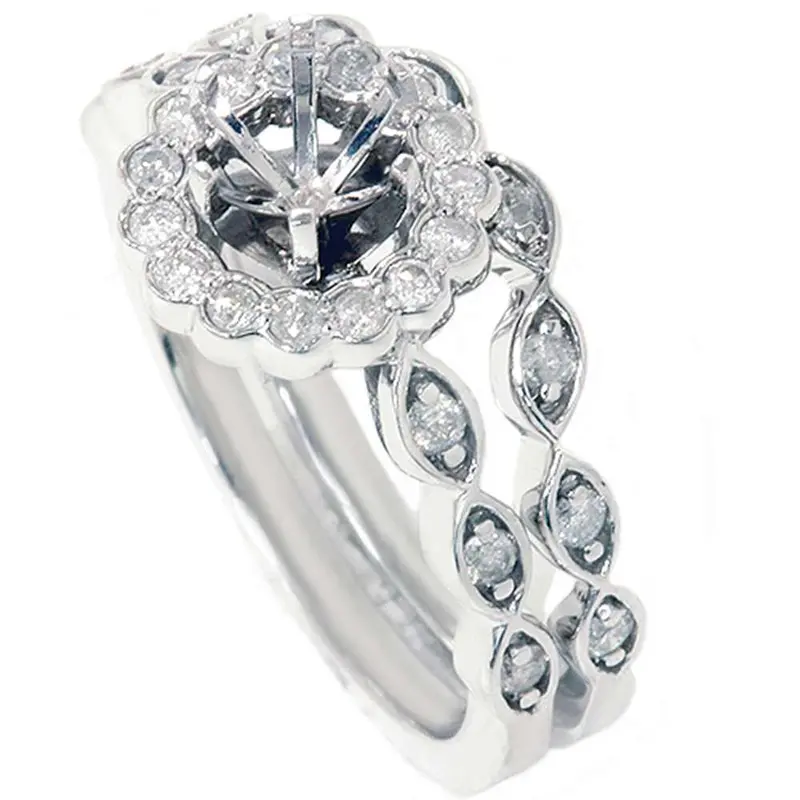 1/2Ct Vintage Diamond Ring Semi Mount Bridal Set 14K White Gold Size Selectable 1