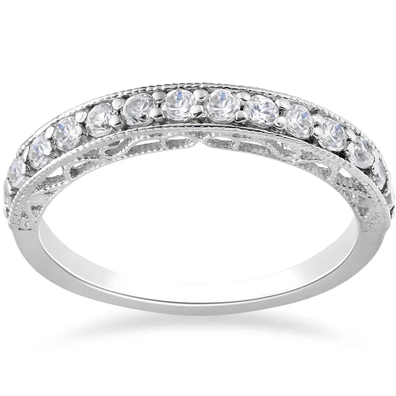 1/2Ct Vintage Diamond Wedding Ring 14K White Gold Size Selectable 1
