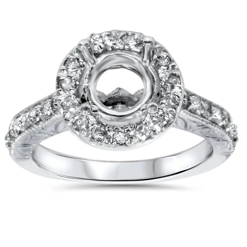 1/2Ct Vintage Halo Diamond Ring Setting 14K White Gold Size Selectable 1