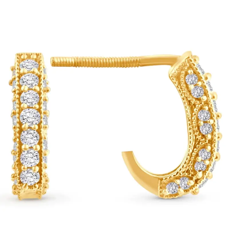 1/2Ct Vintage Pave Hoops Womens Earrings 14K Yellow Gold 1