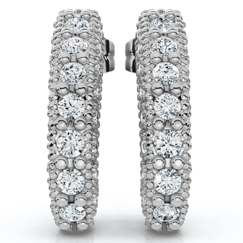 1/2Ct Vintage Pave Huggie Hoops Earrings 14K White Gold 1