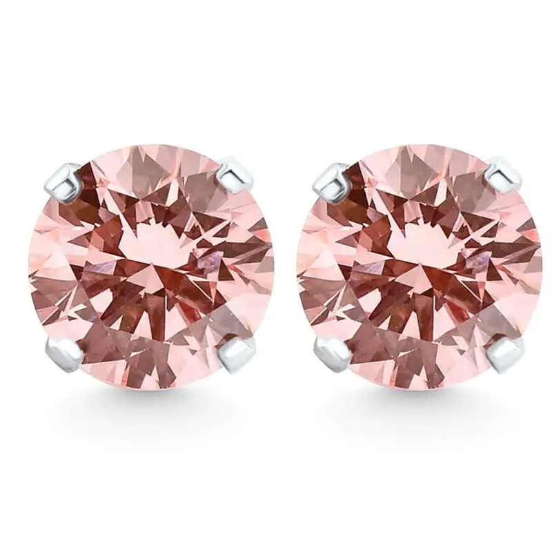 1/3 - 1Ct Pink Diamond Studs 14K White Or Yellow Gold Lab Grown 1