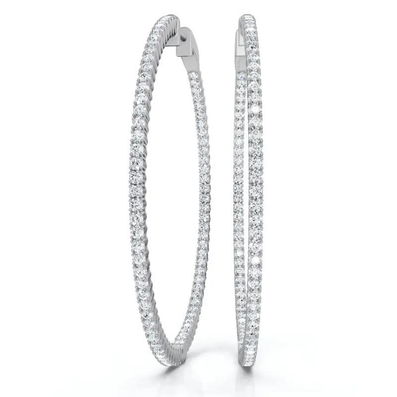 1 3/4 Ct Diamond Inside Outside Hoops High Quality Vault Lock 2" Tall 1